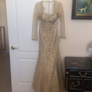 Prom dress/ formal gold beaded gown